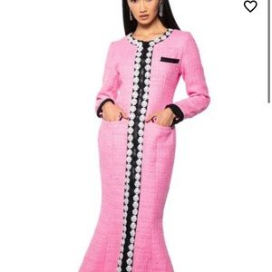 Akira tweed pink fitted long dress coat or cover up L